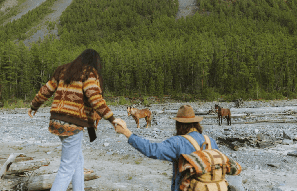 A couple exploring a new park or trail