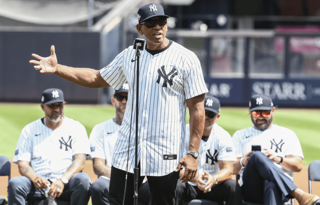 Aug 24, 2024; Bronx, New York, USA; Former New York Yankees third baseman Alex Rodriguez at Yankee Stadium. Mandatory Credit: Wendell Cruz-Imagn Images