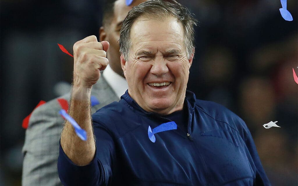 2017: Bill Belichick celebrates after Super Bowl LI where the New England Patriots vs The Atlanta Falcon at NRG Stadium, Houston.