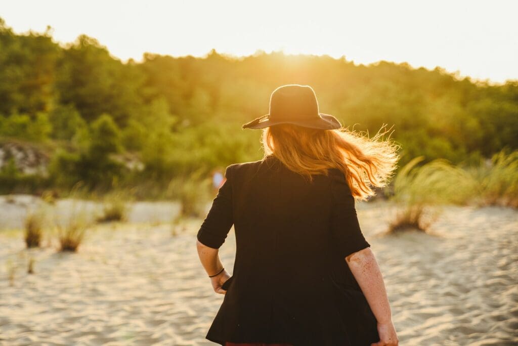 woman walking away