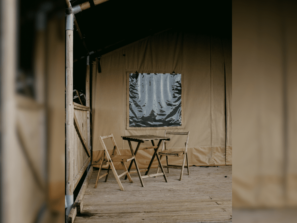 tent with table and chairs