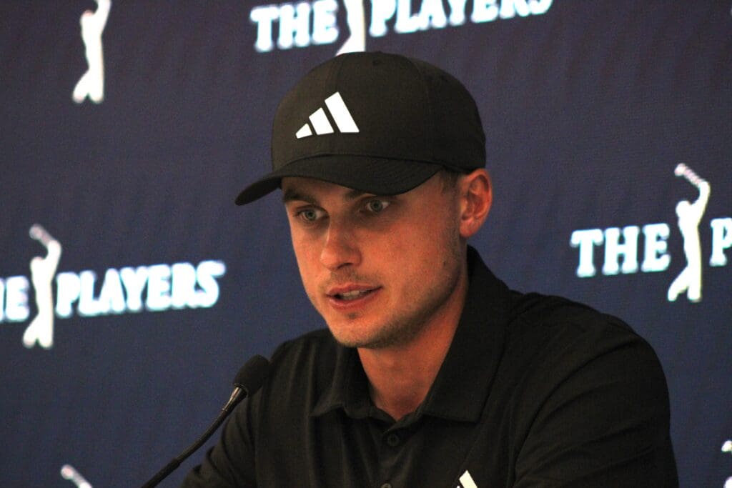Ludvig Åberg speaks during a Tuesday press conference before The Players Championship on March 11, 2025.