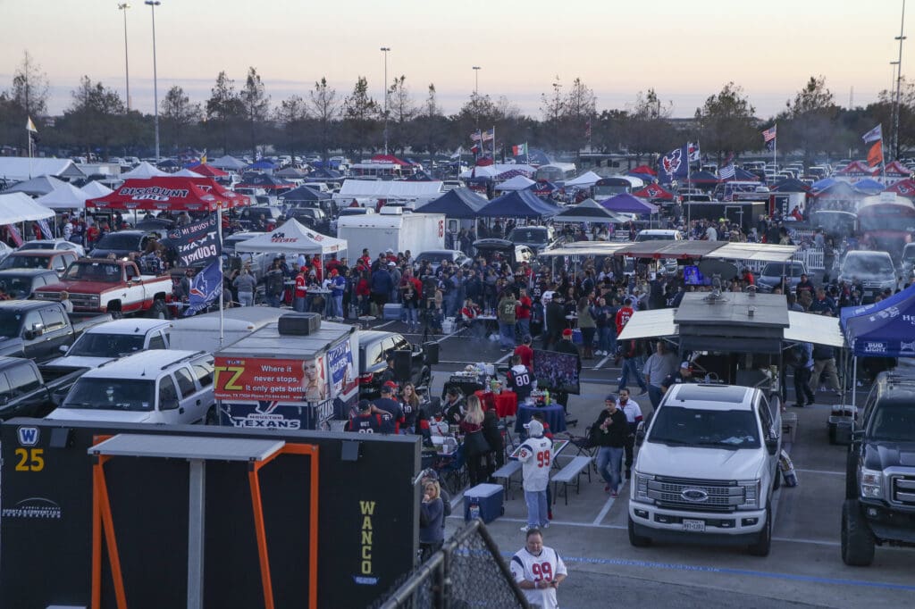 Dec 1, 2019; Houston, TX, USA; Fans tailgate before the Houston Texans play the New England Patriots at NRG Stadium. Mandatory Credit: Thomas B. Shea-USA TODAY Sports