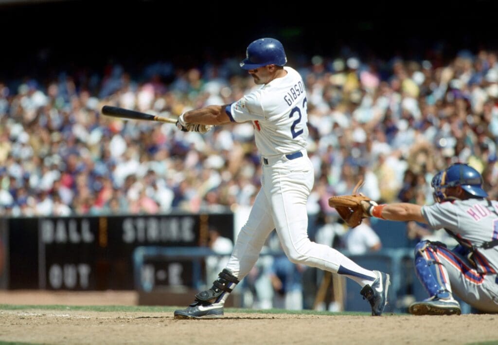 Unknown date; Los Angeles, CA, USA, FILE PHOTO; Los Angeles Dodgers outfielder Kirk Gibson against the New York Mets at Dodger Stadium during the1990 season. Mandatory Credit: Photo by USA TODAY Sports