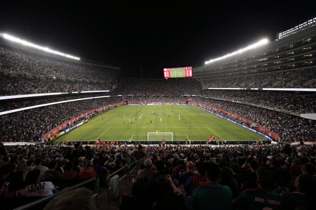 Oct 4, 2023; Chicago, Illinois, USA; A general view of play during the first half between the Chicago Fire and the Inter Miami CF at Soldier Field. Mandatory Credit: Jon Durr-USA TODAY Sports