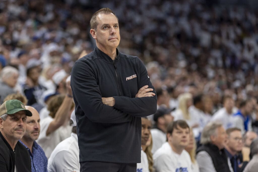 Phoenix Suns head coach Frank Vogel looks on against the Minnesota Timberwolves in the first half during game one of the first round for the 2024 NBA playoffs at Target Center