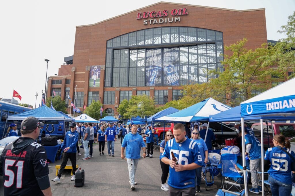 Fans tailgate Sunday, Sept. 8, 2024, before an Indianapolis Colts game against the Houston Texans at Lucas Oil Stadium in Indianapolis.