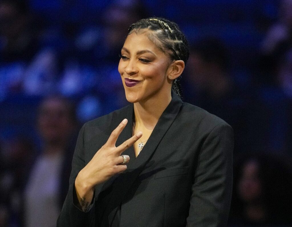 February 16, 2025; San Francisco, CA, USA; Candace’s Rising Stars general manager Candace Parker looks on during the 2025 NBA All Star Game at Chase Center. Mandatory Credit: Kyle Terada-Imagn Images