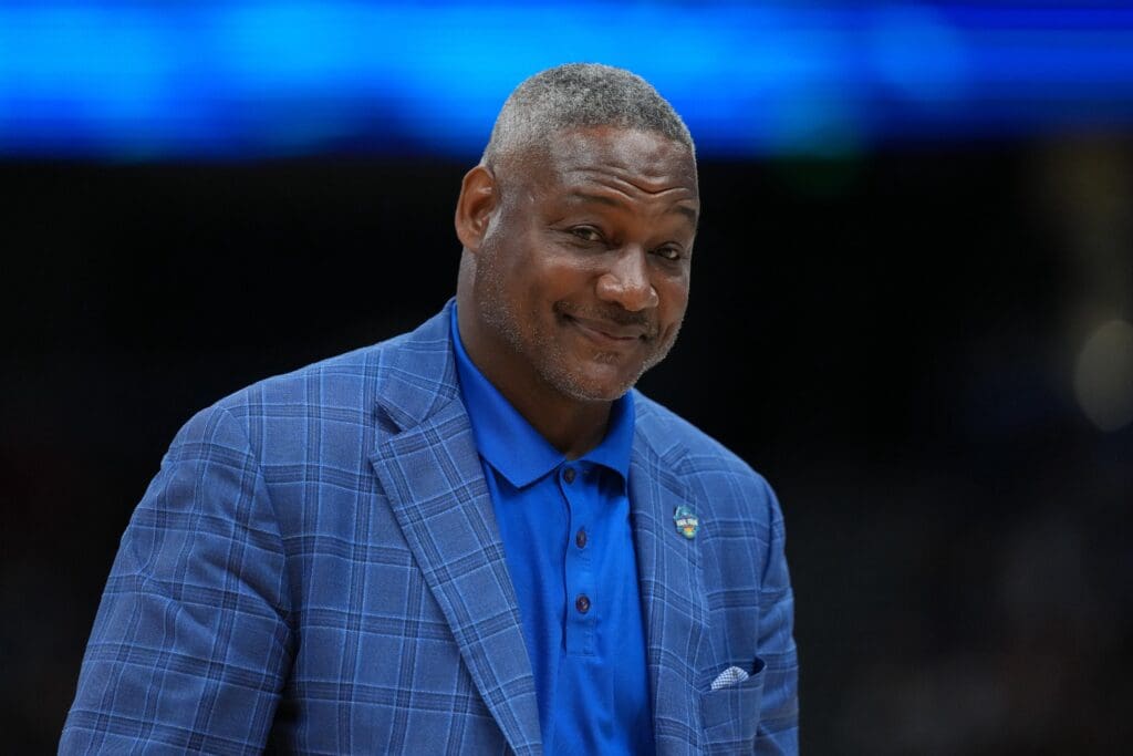 Apr 4, 2025; Tampa, FL, USA; NFL former player Derrick Brooks in attendance during first half in a semifinal of the women's 2025 NCAA tournament between the UCLA Bruins and Connecticut Huskies at Amalie Arena. Mandatory Credit: Kirby Lee-Imagn Images