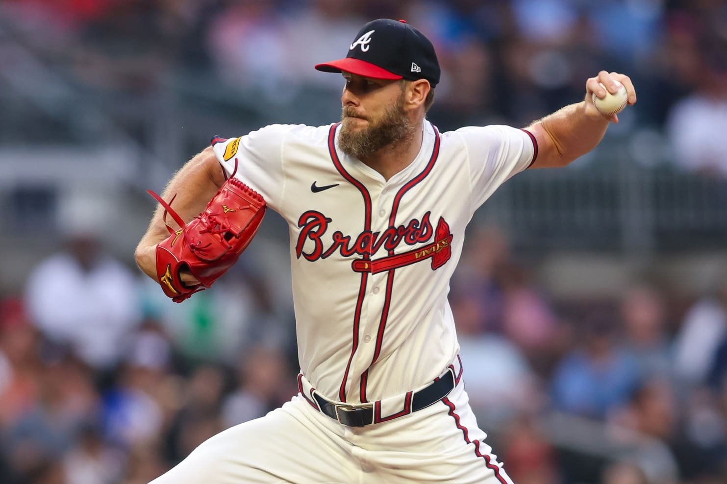 Jun 4, 2025; Atlanta, Georgia, USA; Atlanta Braves starting pitcher Chris Sale (51) throws against the Arizona Diamondbacks in the first inning at Truist Park. Mandatory Credit: Brett Davis-Imagn Images