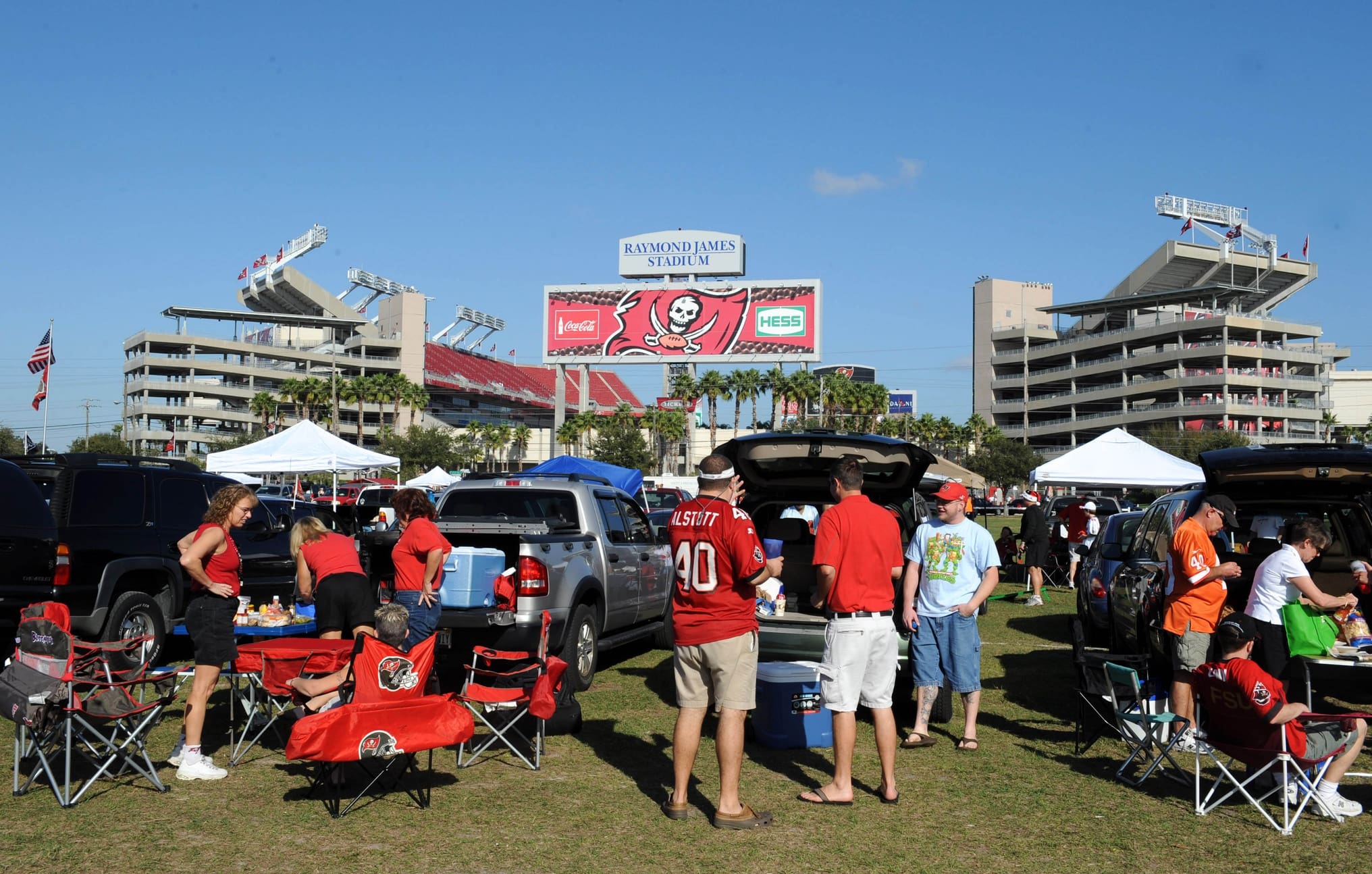 Dec 28, 2008; Tampa, FL, USA; Tampa Bay Buccaneers fans tailgate before the game against the Oakland Raiders at Raymond James Stadium. Mandatory Credit: Kirby Lee/Image of Sport-USA TODAY Sports