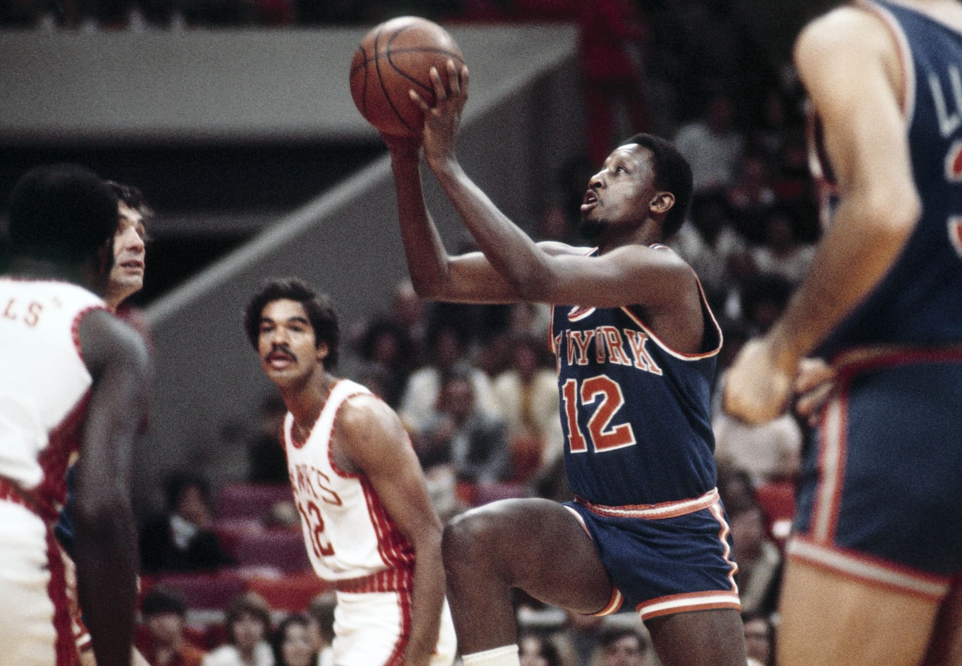 Dec. 13, 1972; Atlanta, GA, USA; FILE PHOTO; New York Knicks guard Dick Barnett (12) in action against the Atlanta Hawks at The Omni. Mandatory Credit: Manny Rubio-USA TODAY Sports