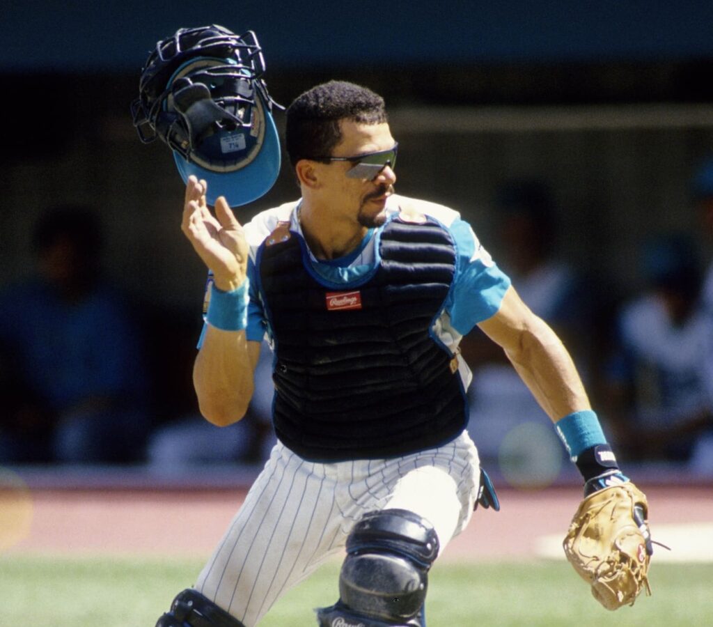 Unknown date 1994; Miami, FL, USA: FILE PHOTO; Florida Marlins catcher Benito Santiago in action during the 1994 season at Dolphin Stadium. Mandatory Credit: USA TODAY Sports
