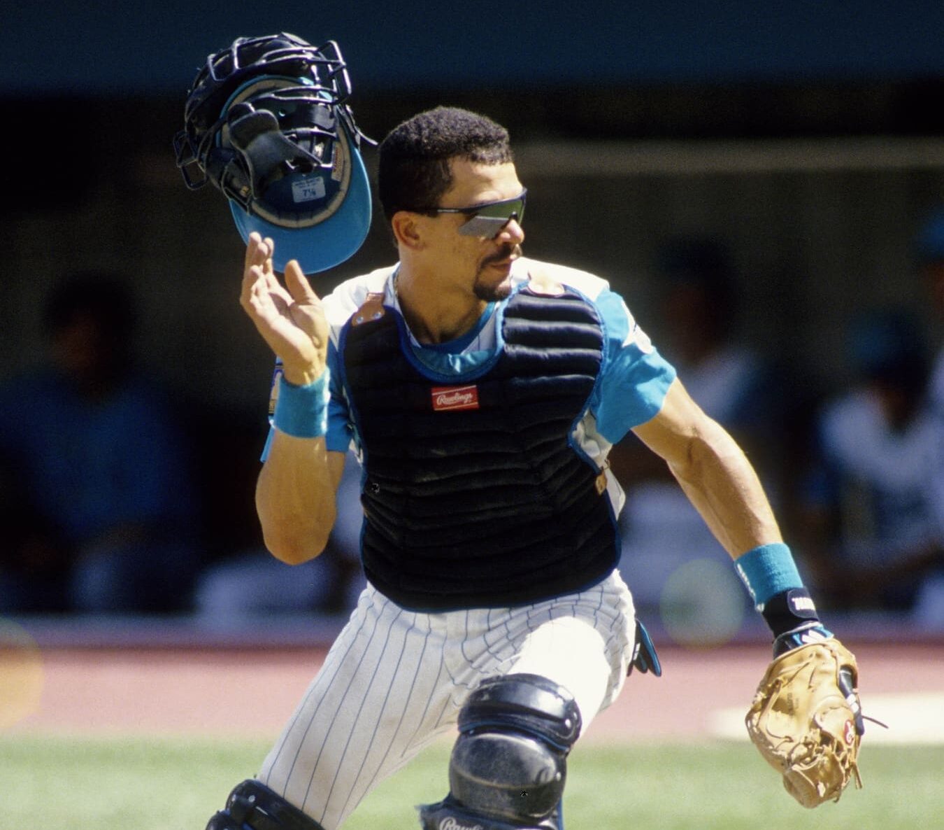 Unknown date 1994; Miami, FL, USA: FILE PHOTO; Florida Marlins catcher Benito Santiago in action during the 1994 season at Dolphin Stadium. Mandatory Credit: USA TODAY Sports