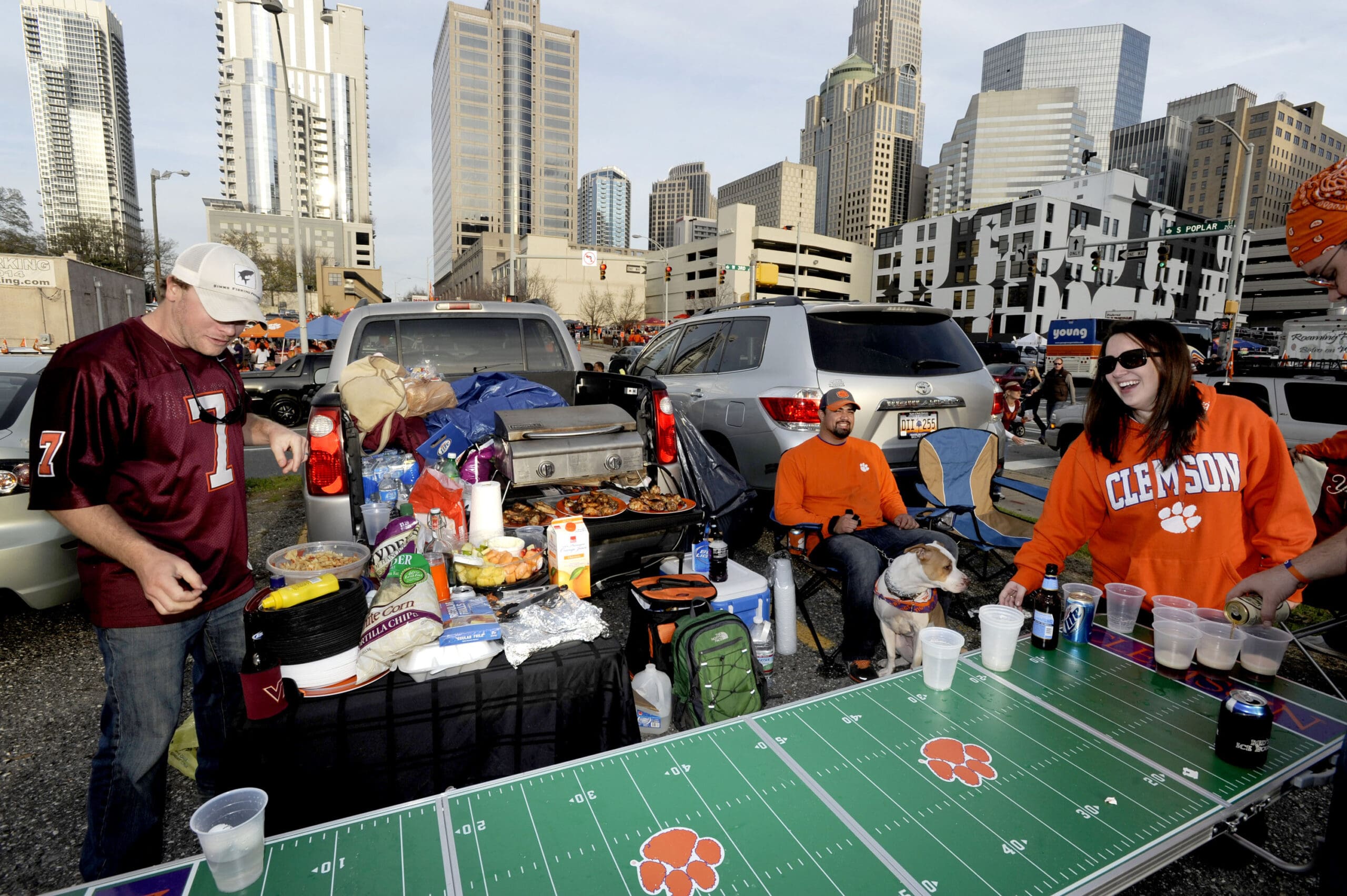 Dec. 3, 2011; Charlotte, NC, USA; Clemson fans and Virginia Tech fans tailgate before the game between the Clemson Tigers and the Virginia Tech Hookies at Bank of America Stadium. Mandatory Credit: Sam Sharpe-USA TODAY Sports