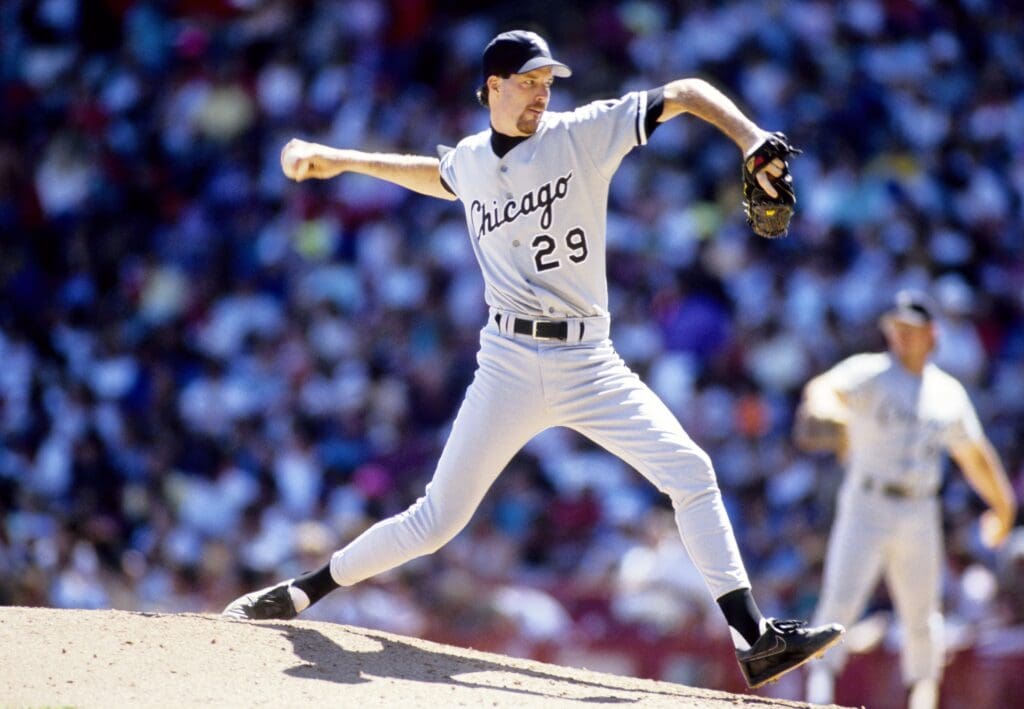 Jul 14, 1991; Milwaukee, WI, USA; FILE PHOTO; Chicago White Sox pitcher Jack McDowell in action against the Milwaukee Brewers at Milwaukee County Stadium. Mandatory Credit: RVR Photos-USA TODAY Sports