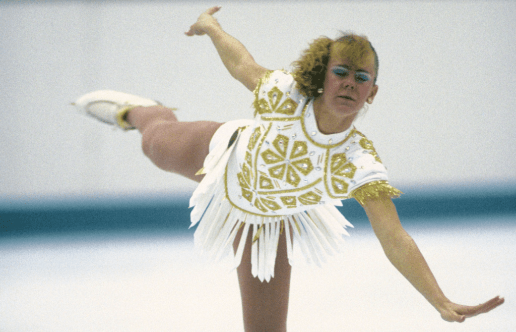 Feb 21, 1992; Albertville, FRANCE; FILE PHOTO; Tonya Harding (USA) competes in the womens free skate individual competition during the 1992 Albertville Olympics at Halle Olympique. Mandatory Credit: MPS-Imagn Images