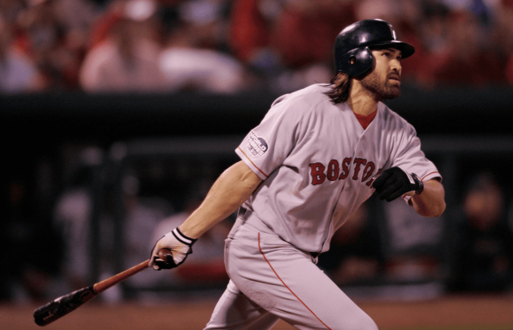 10/26/2004 -- St. Louis, MO -- World Series Game 3 - Boston Red Sox vs. St. Louis Cardinals -- Johnny Damon hits a foul in the fifth inning. Robert Deutsch, USA TODAY staff (Via MerlinFTP Drop) Xxx World Series Dec 386 Jpg S Bbo Usa Mo