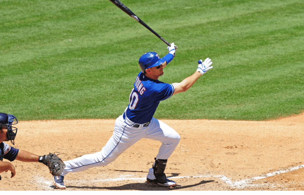 Jun. 19, 2008; Arlington, TX, USA; Texas Rangers shortstop Michael Young against the Atlanta Braves at the Rangers Ballpark. Mandatory Credit: Mark J. Rebilas-Imagn Images