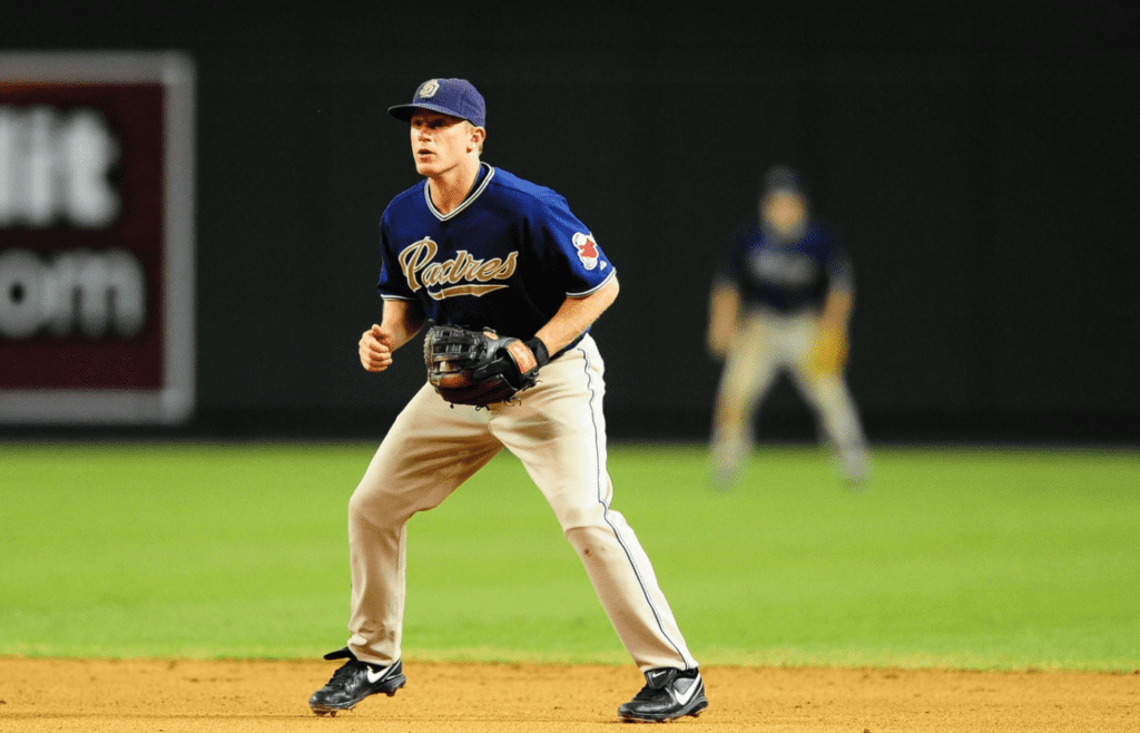 Aug. 30, 2010; Phoenix, AZ, USA; San Diego Padres second baseman David Eckstein against the Arizona Diamondbacks at Chase Field. Mandatory Credit: Mark J. Rebilas-Imagn Images