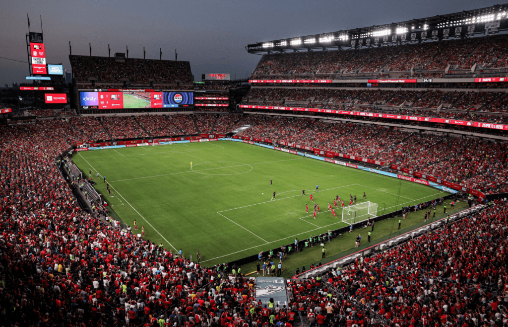 Jul 31, 2024; Philadelphia, PA, USA; General view of in inside of Lincoln Financial Field during action between Arsenal and Liverpool. Mandatory Credit: Bill Streicher-Imagn Images