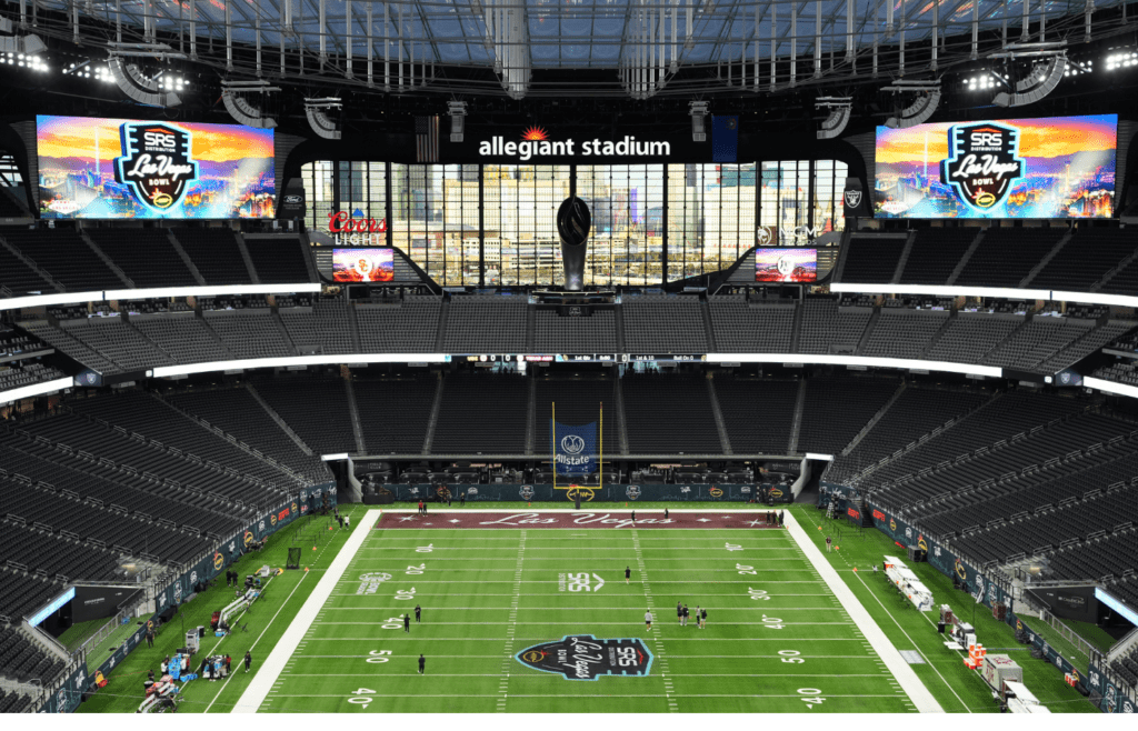 Dec 27, 2024; Las Vegas, NV, USA; A general overall view of an empty Allegiant Stadium prior to the Las Vegas Bowl between the Texas A&M Aggies and the Southern California Trojans. Mandatory Credit: Kirby Lee-Imagn Images