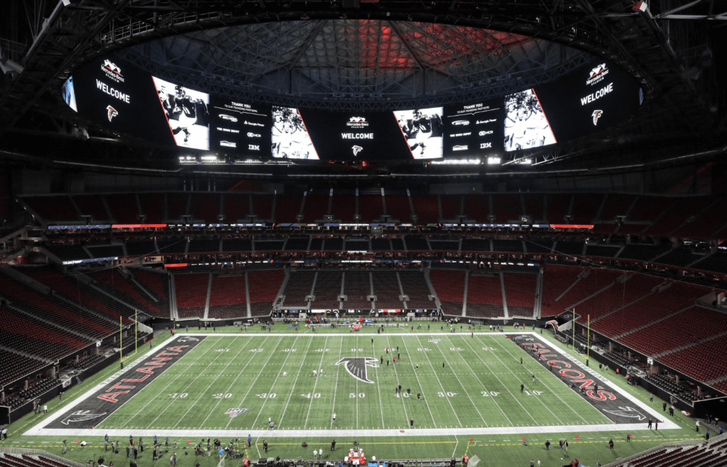 Nov 28, 2019; Atlanta, GA, USA; General view before the game between the New Orleans Saints and the Atlanta Falcons at Mercedes-Benz Stadium. Mandatory Credit: Jason Getz-Imagn Images