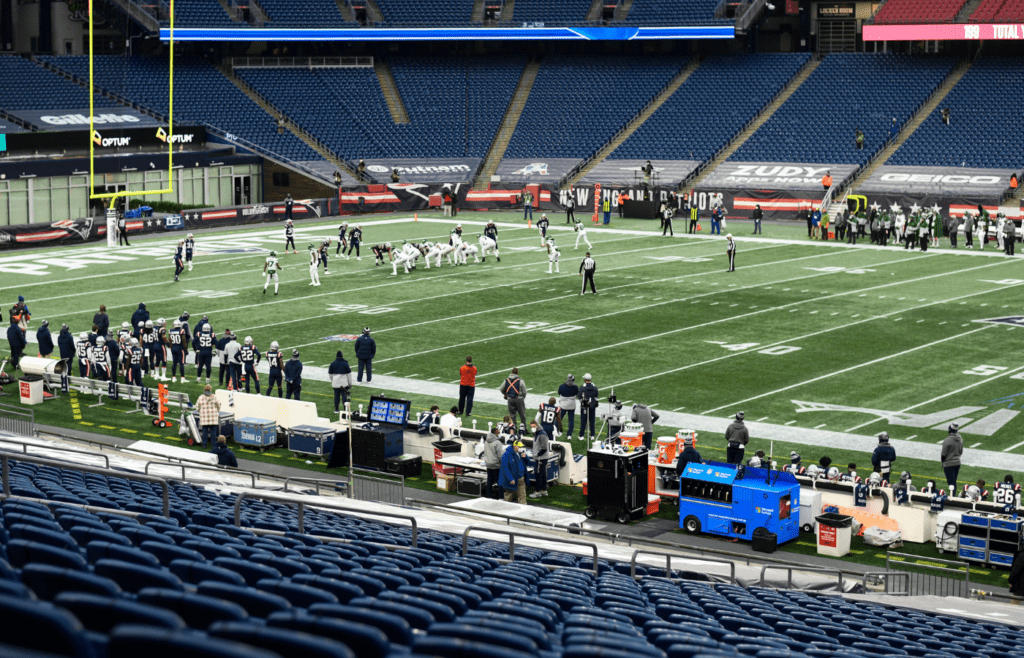 Jan 3, 2021; Foxborough, Massachusetts, USA; A general view of Gillette Stadium during a game between New England Patriots and the New York Jets. Mandatory Credit: Brian Fluharty-Imagn Images