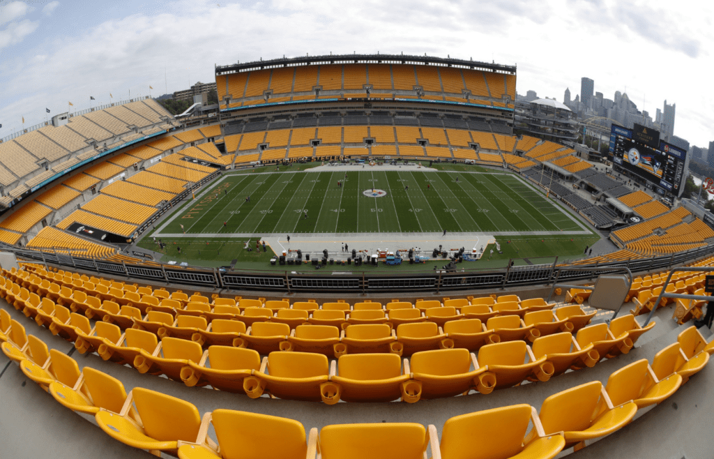 Sep 18, 2022; Pittsburgh, Pennsylvania, USA; General view of the field before the Pittsburgh Steelers host the New England Patriots at Acrisure Stadium. Mandatory Credit: Charles LeClaire-Imagn Images