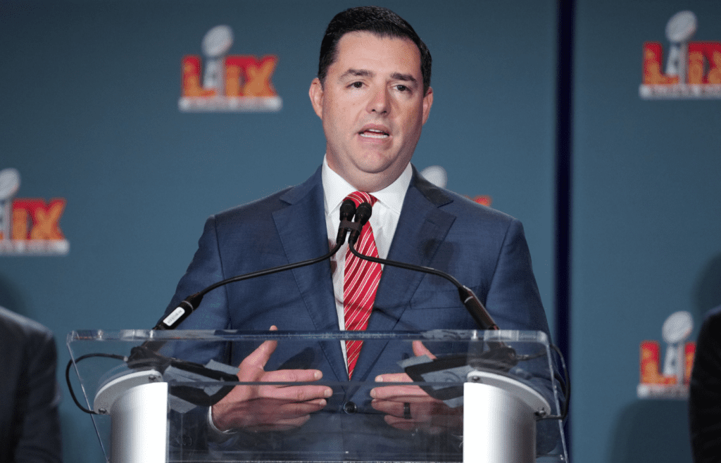 Feb 10, 2025; New Orleans, LA, USA; San Francisco 49ers chief executive officer Jed York at the Super Bowl LIX host committee handoff press conference. Mandatory Credit: Kirby Lee-Imagn Images