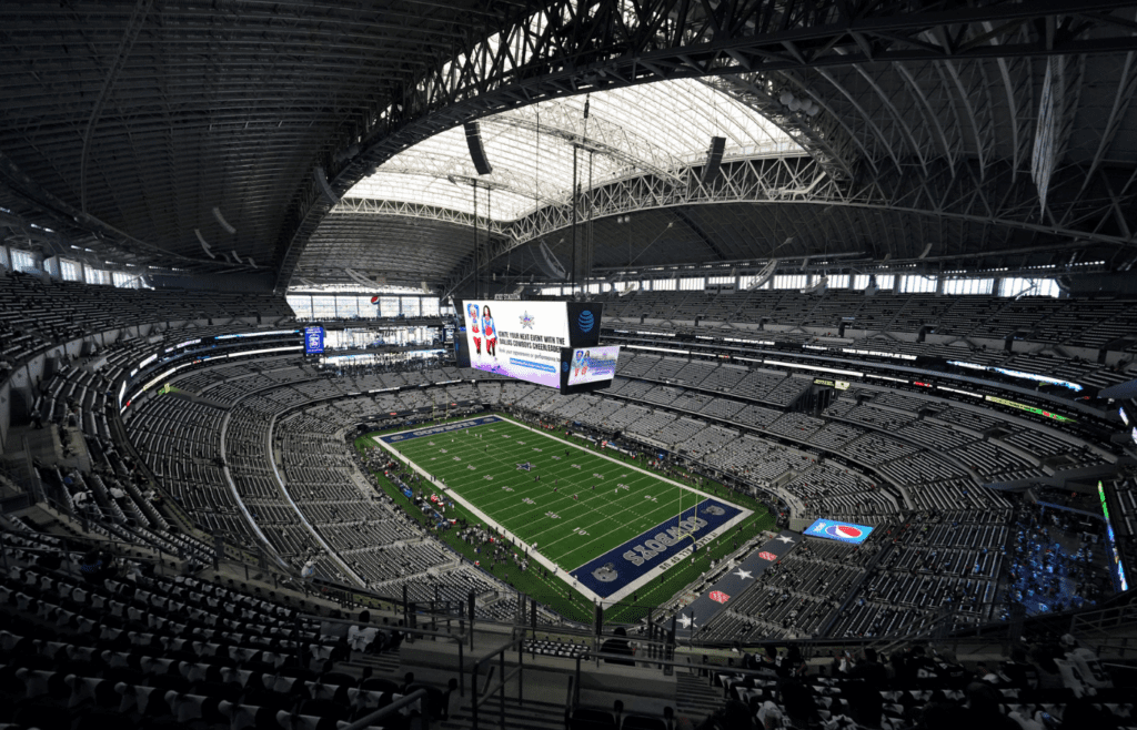 View of AT&T Stadium as the Dallas Cowboys and the Cincinnati Bengals warm up before of an NFL Week 2 game, Sunday, Sept. 18, 2022, at AT&T Stadium in Arlington, Texas. Nfl Cincinnati Bengals At Dallas Cowboys Sept 18 0236