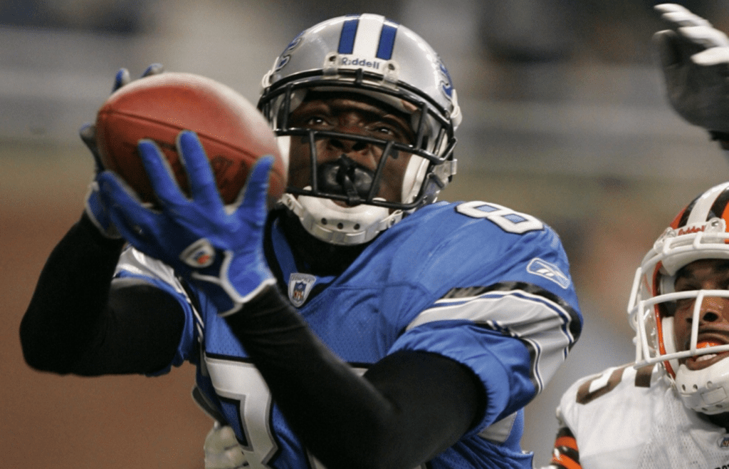 Lions receiver Charles Rogers makes a touchdown catch against Browns defensive back Chris Crocker during the second quarter of a preseason game Aug. 20, 2005, at Ford Field. Lions 082005 Kd3