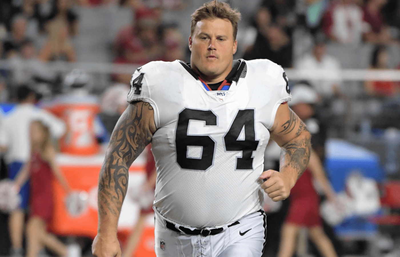 Aug 15, 2019; Glendale, AZ, USA; Oakland Raiders center Richie Incognito (64) during an NFL football game against the Arizona Cardinals. The Raiders defeated the Cardinals 33-26. Mandatory Credit: Kirby Lee-Imagn Images