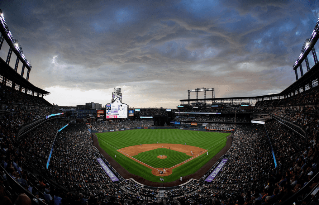Aug 6, 2024; Denver, Colorado, USA; A general view in the fifth inning between the Colorado Rockies and the New York Mets at Coors Field. Mandatory Credit: Isaiah J. Downing-Imagn Images