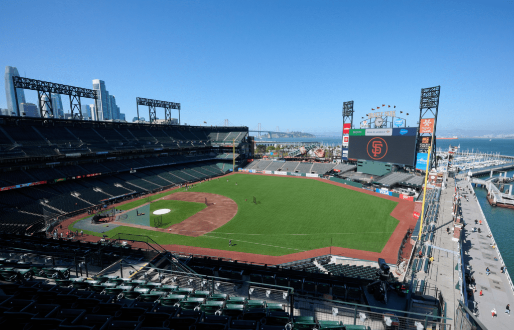 Jun 1, 2024; San Francisco, California, USA; A general view of Oracle Park before the game between the San Francisco Giants and the New York Yankees at Oracle Park. Mandatory Credit: Robert Edwards-Imagn Images