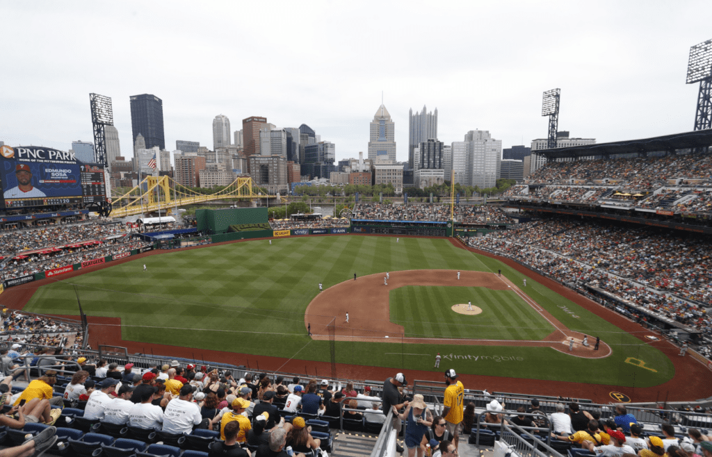 Jul 21, 2024; Pittsburgh, Pennsylvania, USA; General view as the Pittsburgh Pirates host the Philadelphia Phillies during the fourth inning at PNC Park. Mandatory Credit: Charles LeClaire-Imagn Images