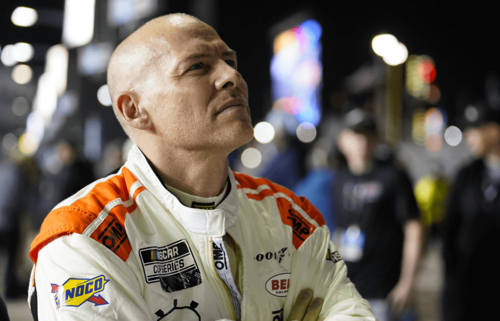 Feb 16, 2022; Daytona, FL, USA; NASCAR Cup Series driver Jacques Villeneuve (27) during qualifying for the Daytona 500 at Daytona International Speedway. Mandatory Credit: Mike Dinovo-Imagn Images