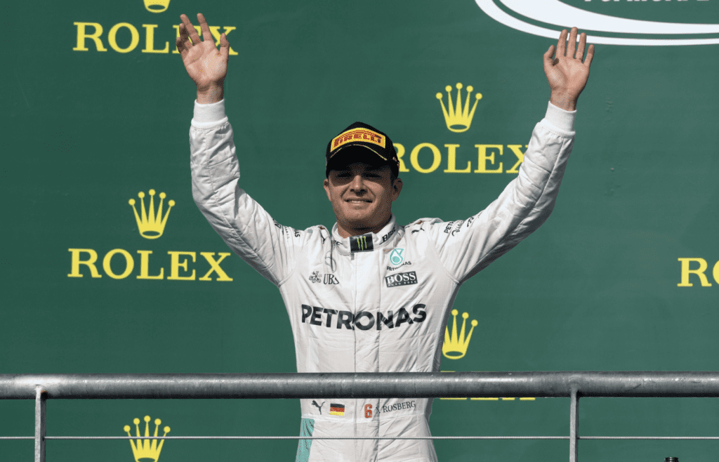 Oct 23, 2016; Austin, TX, USA; Mercedes driver Nico Rosberg (6) of Germany waves to the crowd after he comes in second place during the United States Grand Prix at the Circuit of the Americas. Mandatory Credit: Jerome Miron-Imagn Images