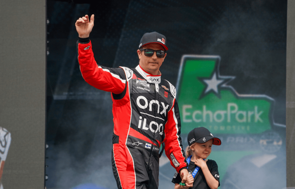 Mar 26, 2023; Austin, Texas, USA; NASCAR Cup Series driver Kimi Raikkonen (91) is introduced at Circuit of the Americas. Mandatory Credit: Daniel Dunn-Imagn Images