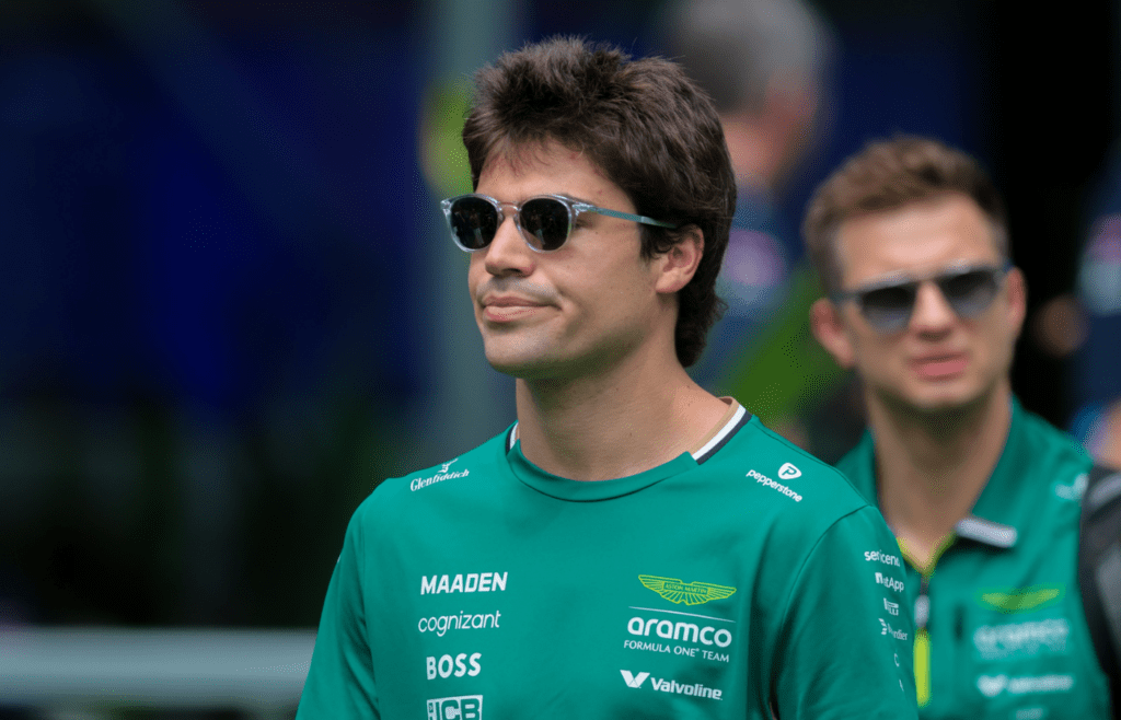 May 4, 2025; Miami Gardens, FL, USA; Aston Martin driver Lance Stroll (18) walks on the paddock during the F1 Miami Grand Prix at Miami International Autodrome. Mandatory Credit: Sam Navarro-Imagn Images