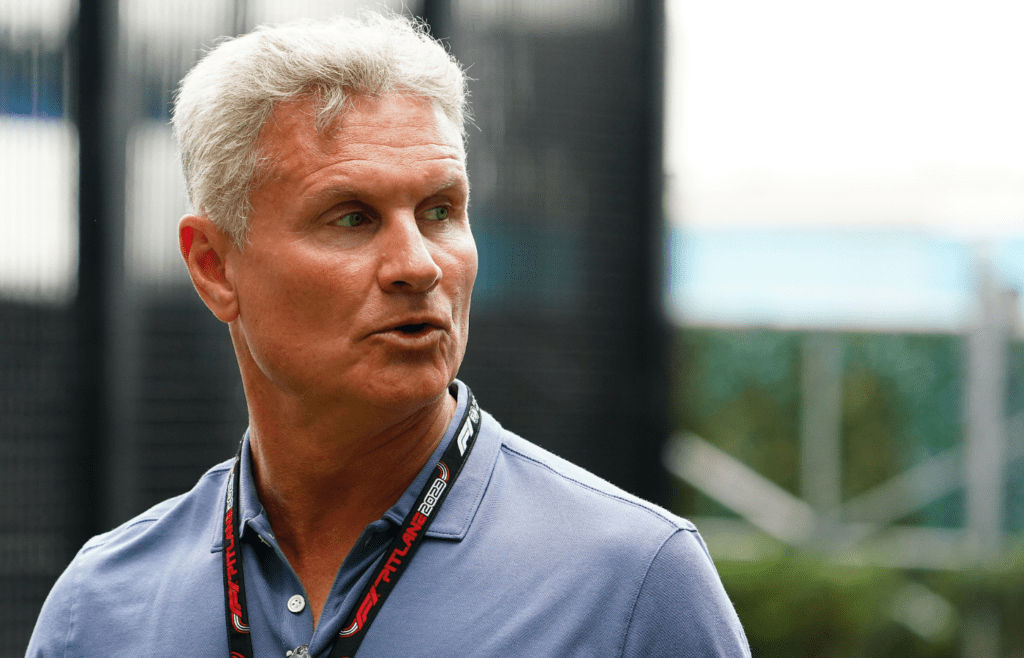 May 7, 2023; Miami Gardens, Florida, USA; Former racing driver David Coulthard arrives for the Miami Grand Prix at Miami International Autodrome. Mandatory Credit: John David Mercer-Imagn Images