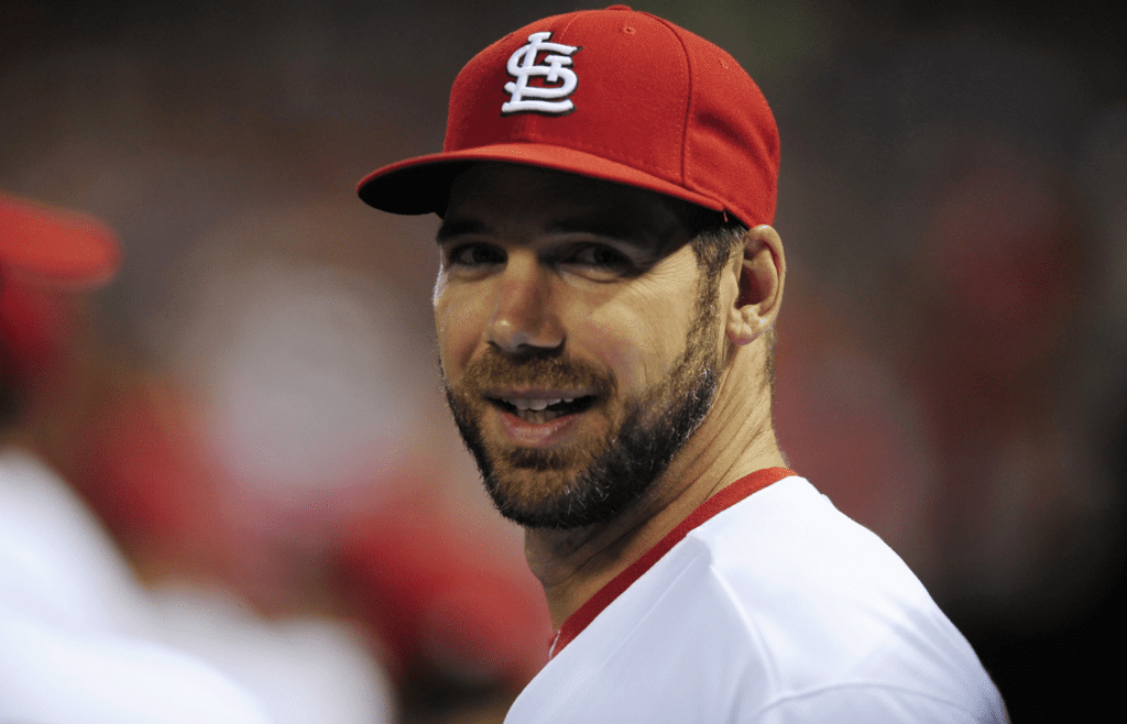 May 30, 2013; St. Louis, MO, USA; St. Louis Cardinals starting pitcher Chis Carpenter (29) looks on from the bench before a game against the Kansas City Royals at Busch Stadium. Mandatory Credit: Jeff Curry-Imagn Images