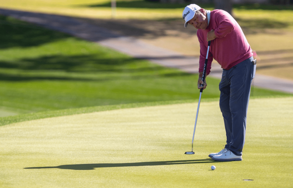 Billy Mayfair putts on the 11th green during the first round of the Galleri Classic in Rancho Mirage, Calif., Friday, March 24, 2023.