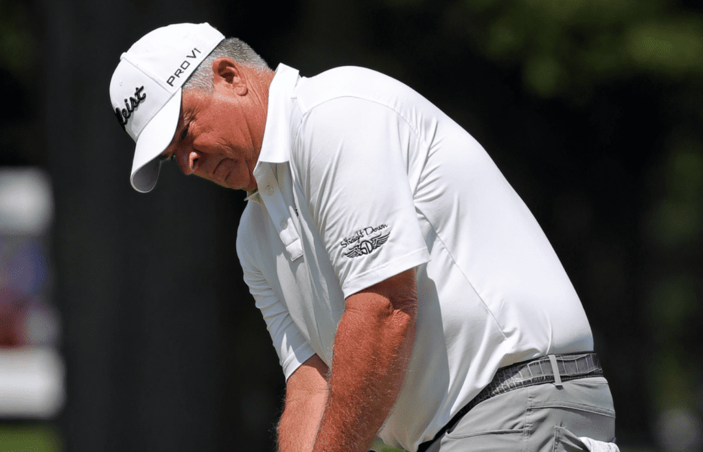 Kenny Perry putts on the fourth hole during the second round of the Kaulig Companies Championship at Firestone Country Club, Friday, July 12, 2024, in Akron, Ohio.