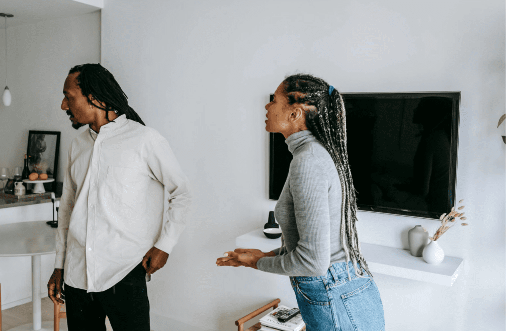 A couple in a tense conversation.