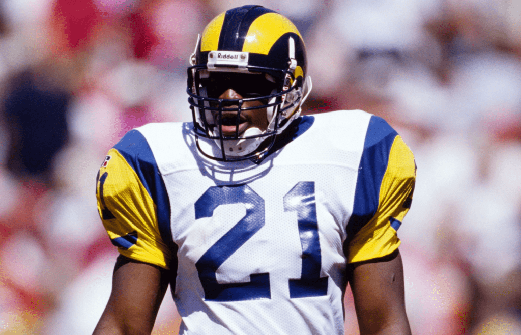 Sep 8, 1996; San Francisco, CA, USA; FILE PHOTO; St Louis Rams running back Lawrence Phillips (21) on the field against the San Francisco 49ers at 3Com Park. Mandatory Credit: RVR Photos-Imagn Images