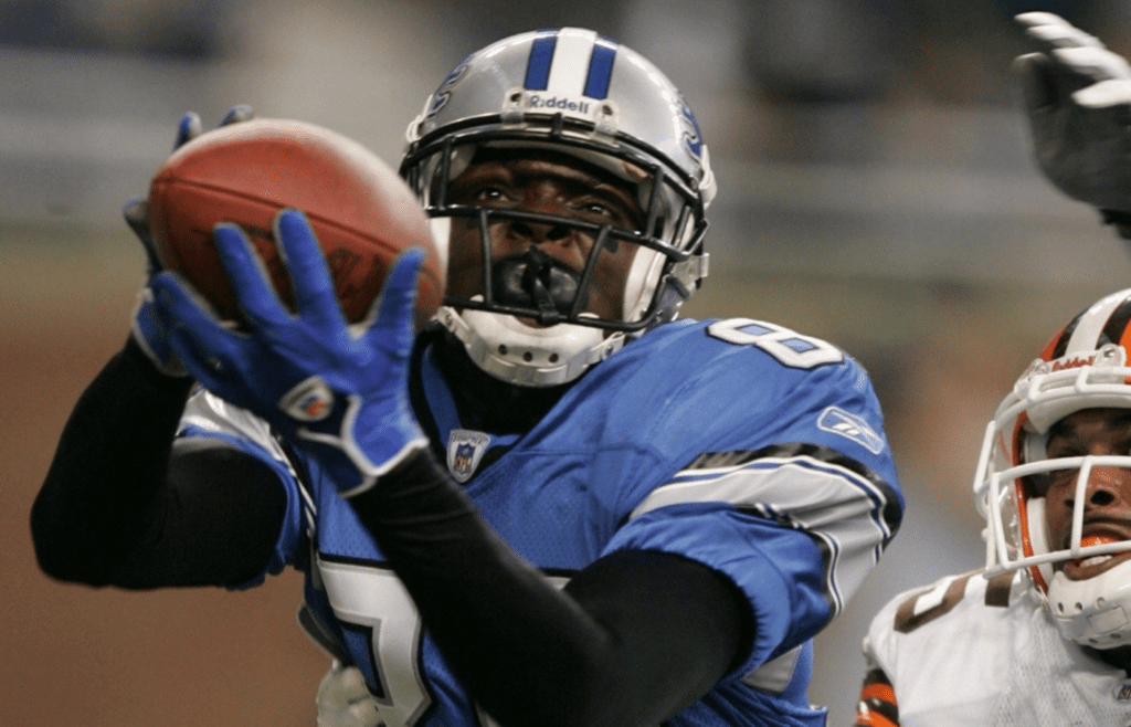 Lions receiver Charles Rogers makes a touchdown catch against Browns defensive back Chris Crocker during the second quarter of a preseason game Aug. 20, 2005, at Ford Field. Lions 082005 Kd3
