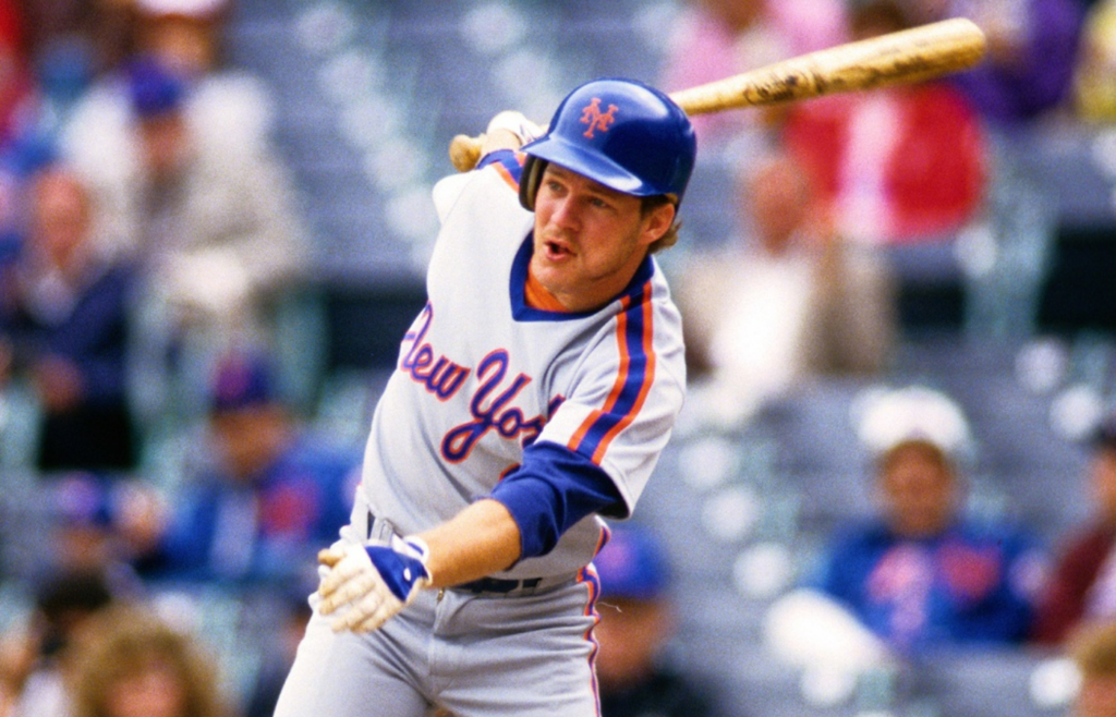 New York Mets center fielder Lenny Dykstra (4) in action at the plate against the Chicago Cubs at Wrigley Field during the 1987 season