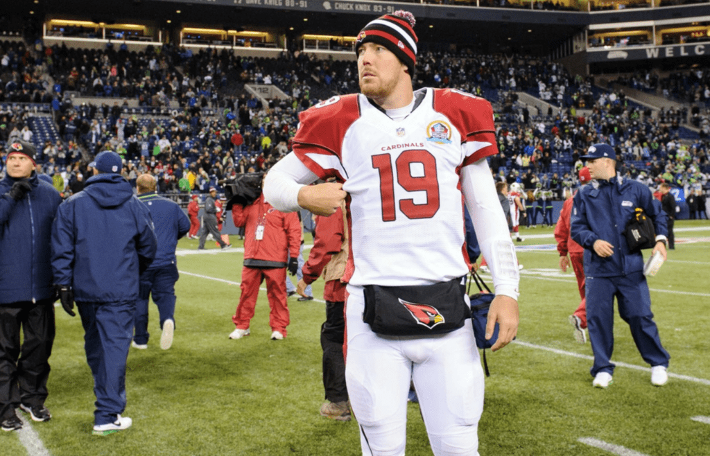 Dec 9, 2012; Seattle, WA, USA; Arizona Cardinals quarterback John Skelton (19) on the field after the game against the Seattle Seahawks at CenturyLink Field. Seattle defeated Arizona 58-0. Mandatory Credit: Steven Bisig-Imagn Images