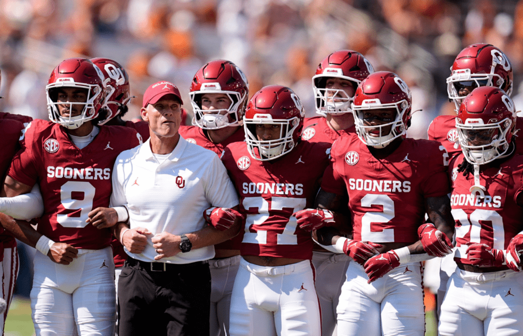 Oklahoma head football coach Brent Venables walks with the team before the Red River Rivalry college football game between the University of Oklahoma Sooners and the Texas Longhorn at the Cotton Bowl Stadium in Dallas, Texas, Saturday, Oct., 12, 2024.